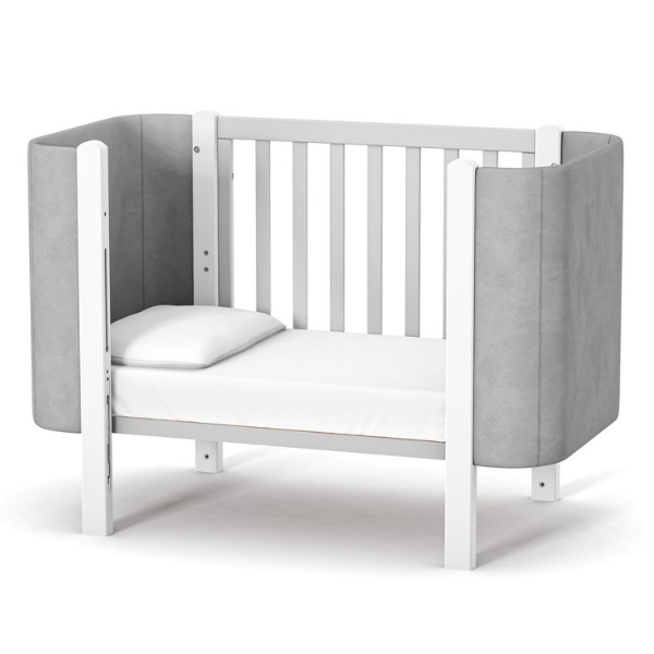 Dětská designová rostoucí postýlka Zukko Soft Gekko Kids. Kolébka a postýlka 2v1. Seda / bila